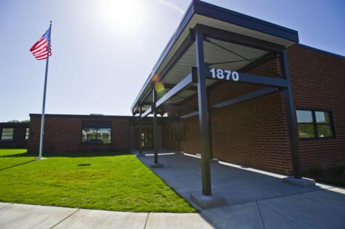 Closeup of the school entrance