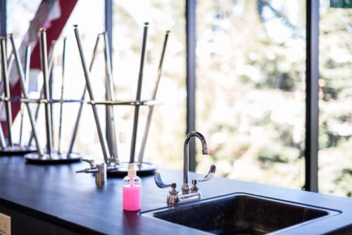 closeup view of science class counter top