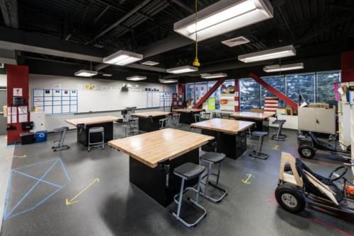 classroom with motorized carts as a demonstration