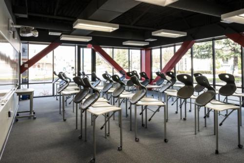 classroom with floor-to-ceiling windows