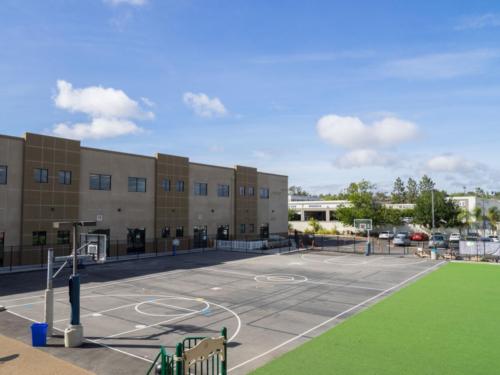wide view of outdoor basketball court
