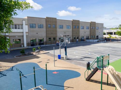 playground equipment and basketball court