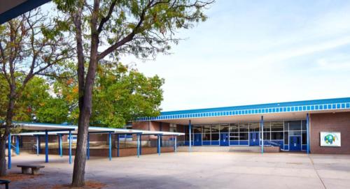 alternate view of courtyard and entrance of school