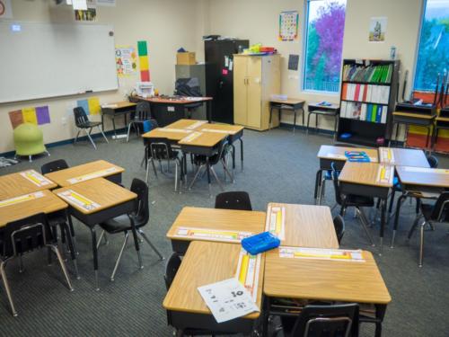 Tables made of four desks put together