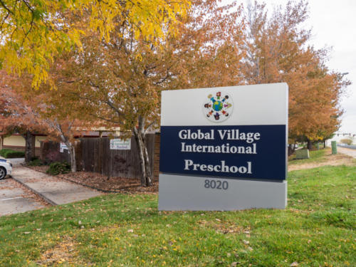 roadside sign for Global Village International