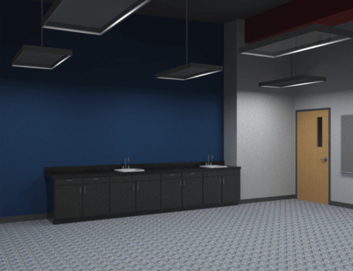 Empty classroom with two sinks