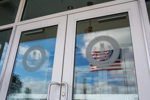 Closeup of the school's front door