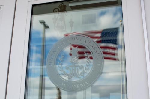 Alternate closeup of the school's front door