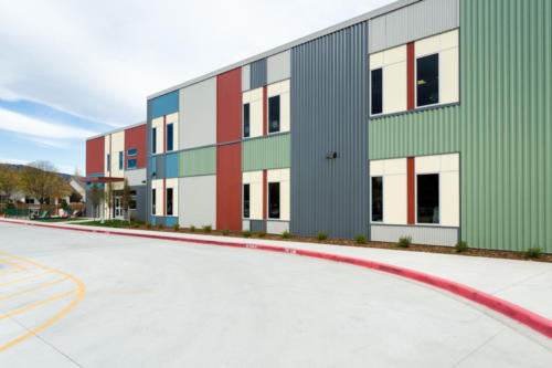 School exterior and drop-off area