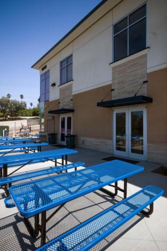 outside tables of school campus