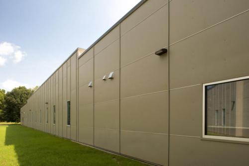 Angled view of an exterior wall