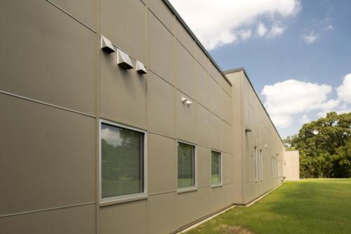 Angled view of an exterior wall
