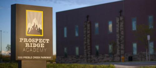 closeup of roadside sign for Prospect Ridge Academy